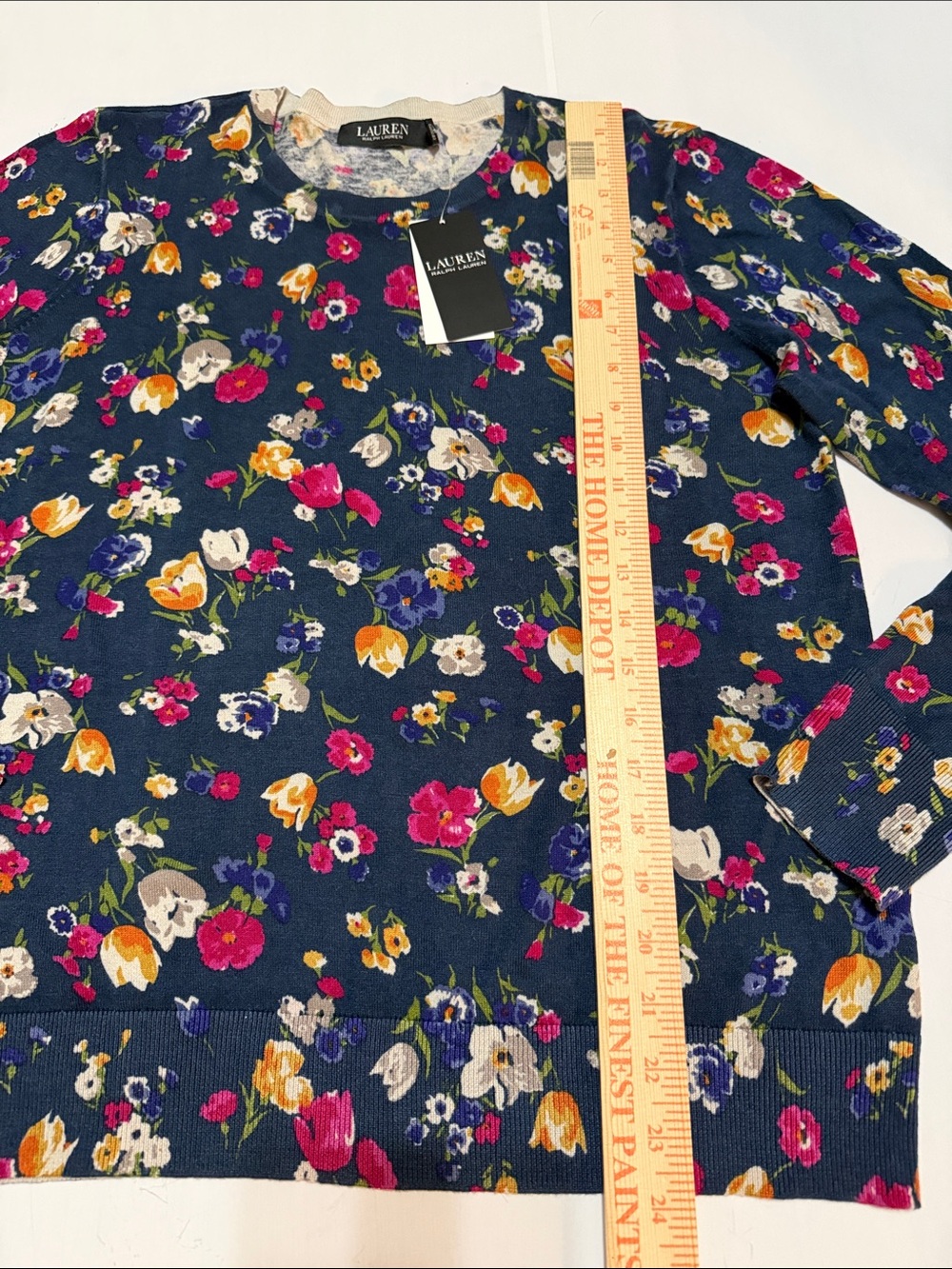Lauren Ralph Lauren French Navy Floral Sweater L NWT - Picture 3 of 6